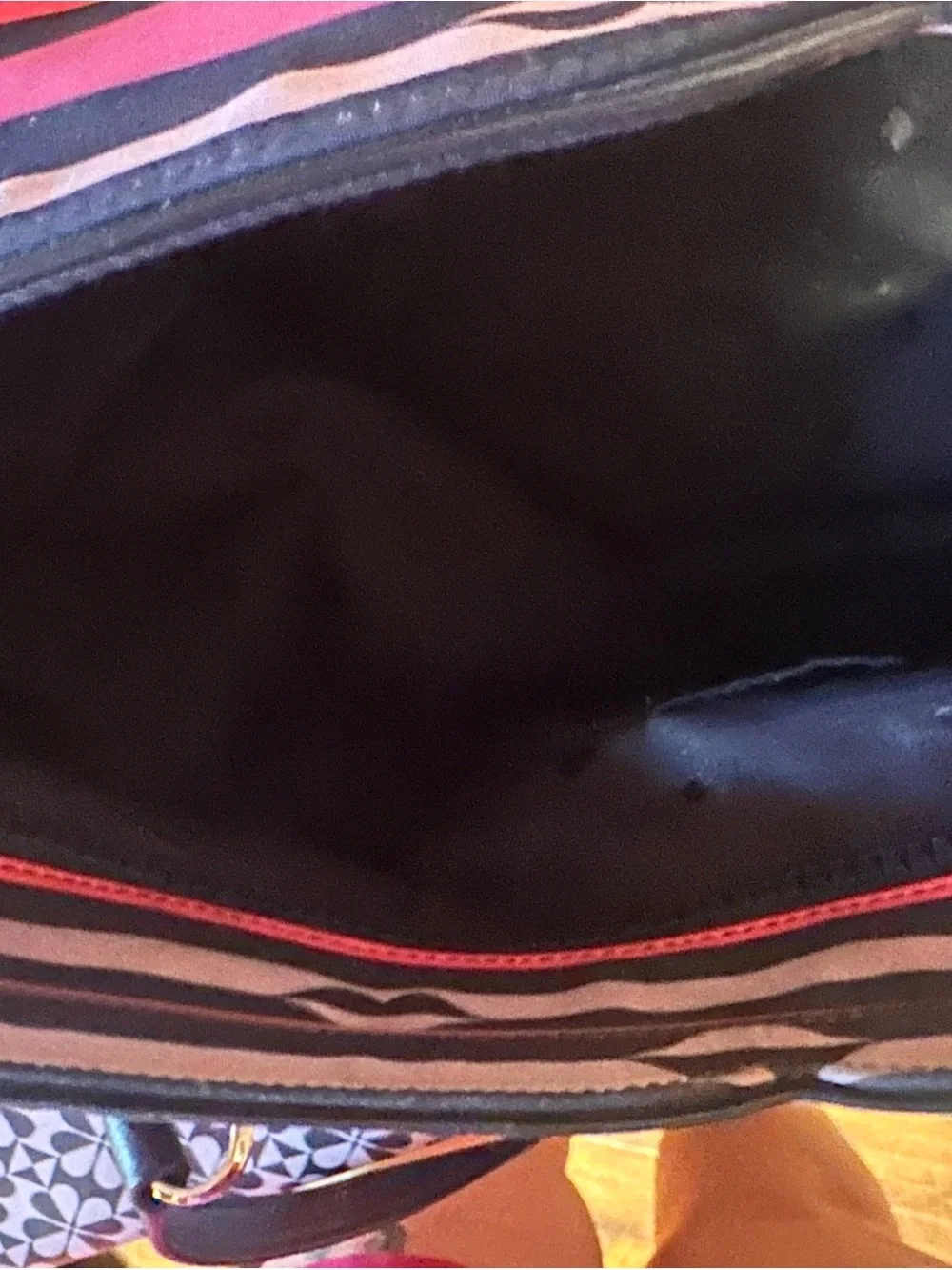 kate spade Pink and Navy Striped Tote with Lip Print